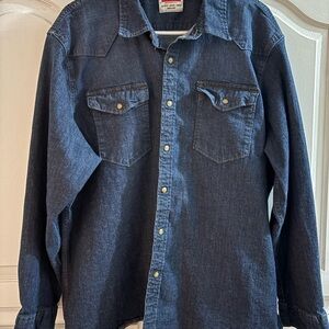 Wrangler Dark Blue Denim Button Down Shirt